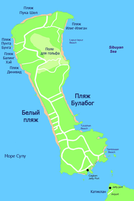 Пляжи Боракая на карте