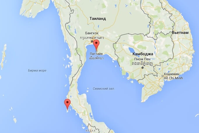Курорты Тайланда на карте: Пхукет и Паттайя
