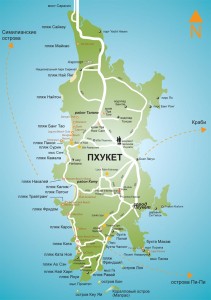 Карта Пхукета с пляжами и отелями на русском языке