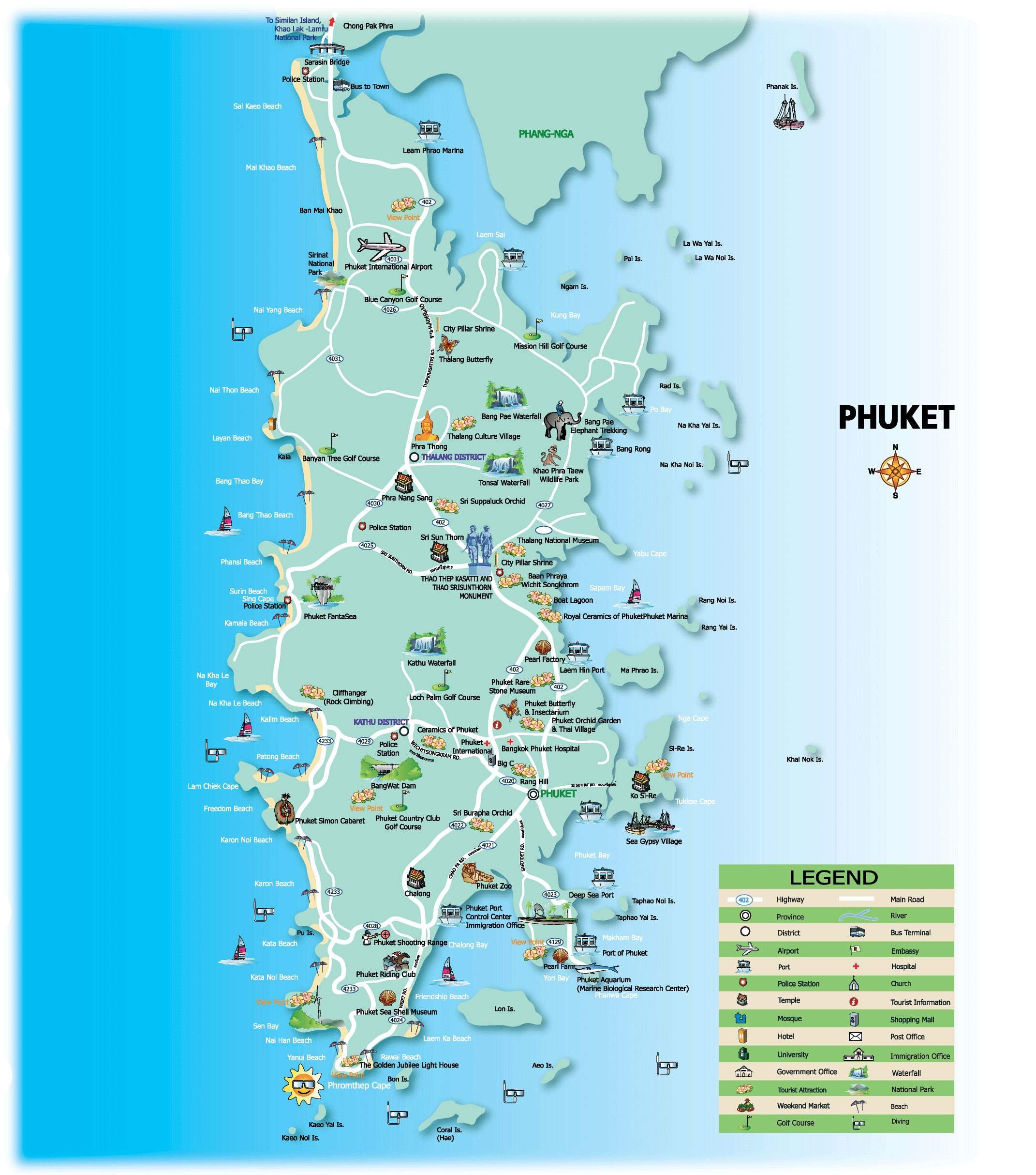 Карта Пхукета с достопримечательностями